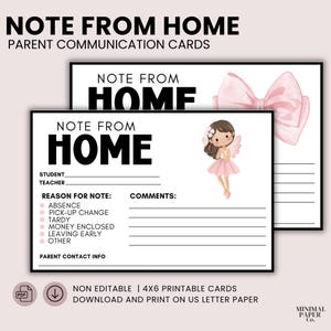 Printable Parent Note to School, Parent -Teacher Communication, Teacher Notes
