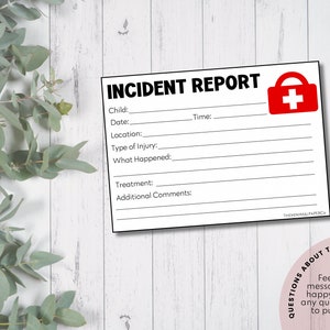 Incident Report,childcare Report, Daycare Boo Boo Report, Ouch Report ...
