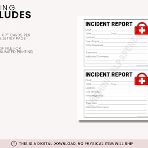 Incident Report,childcare Report, Daycare Boo Boo Report, Ouch Report ...