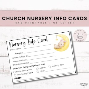 Tarjeta de información imprimible para guardería de la iglesia, nota para padres para guardería infantil de la iglesia, obsequio cristiano para el ministerio infantil, informe de guardería