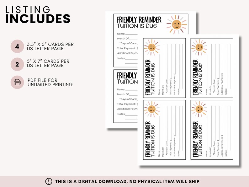 Fillable Tuition Reminder, Teacher Mail, Note Home, Printable Note Card ...