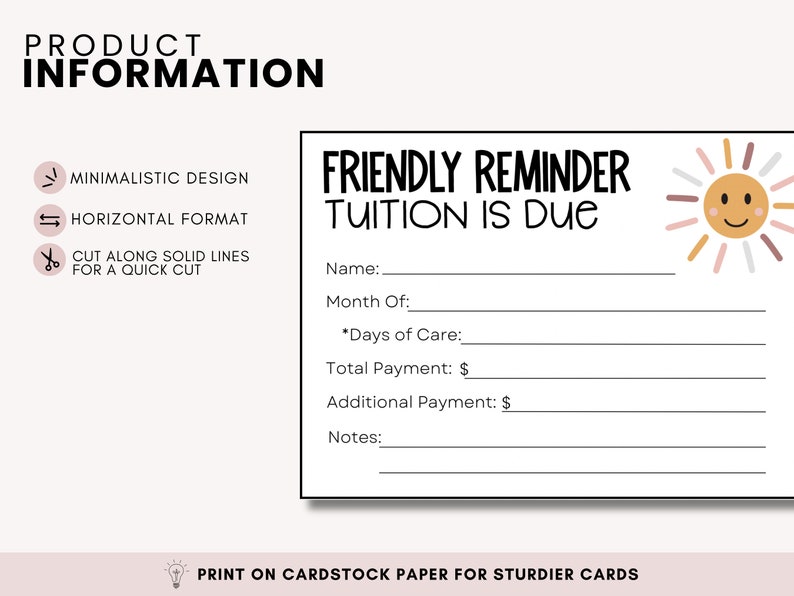 Fillable Tuition Reminder, Teacher Mail, Note Home, Printable Note Card ...