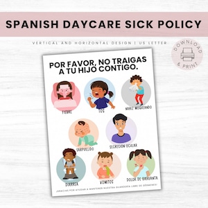 Spanish Daycare Sick Policy, Childcare Illness Sign, Home Daycare Sign, Childcare Health Sign