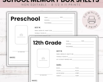 School Memory Box, Printable School Keepsake, School Memory Questions, File Folder Cover Pages for School Memory Box