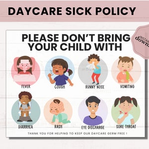 Daycare Sick Policy |  Childcare Sickness Flyer | Printable Daycare and Childcare Signs