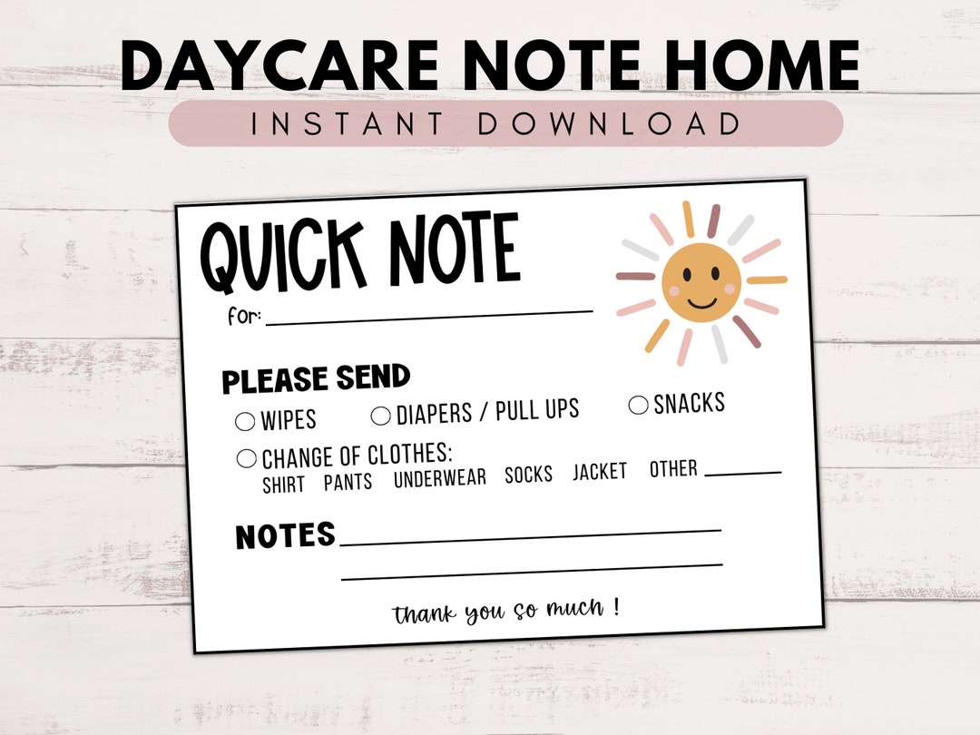 Printable Daycare Note Teacher Going Home Note Daycare Mail Note From Teacher Daycare Report Etsy