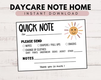 Printable Daycare Note | Teacher Going Home Note | Daycare Mail | Note from Teacher | Daycare Report