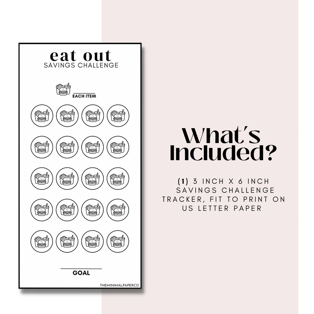 Eat Out Savings Challenge A6 Cash Trackers for Budget Binders Printable Savings Tracker Sinking