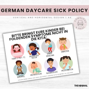 Sick Policy for Bulletin Boards, German Childcare Sick Poster, Printable Daycare and Childcare Signs, Classroom Decor