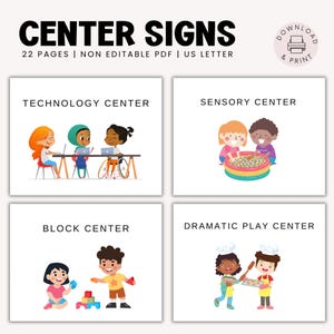 Daycare and Childcare Center Signs, Classroom Center Signs, Printable Preschool Signs for Classroom Stations