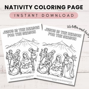Kids Christmas Nativity Scene Coloring Page, Printable Church Preschool Activity