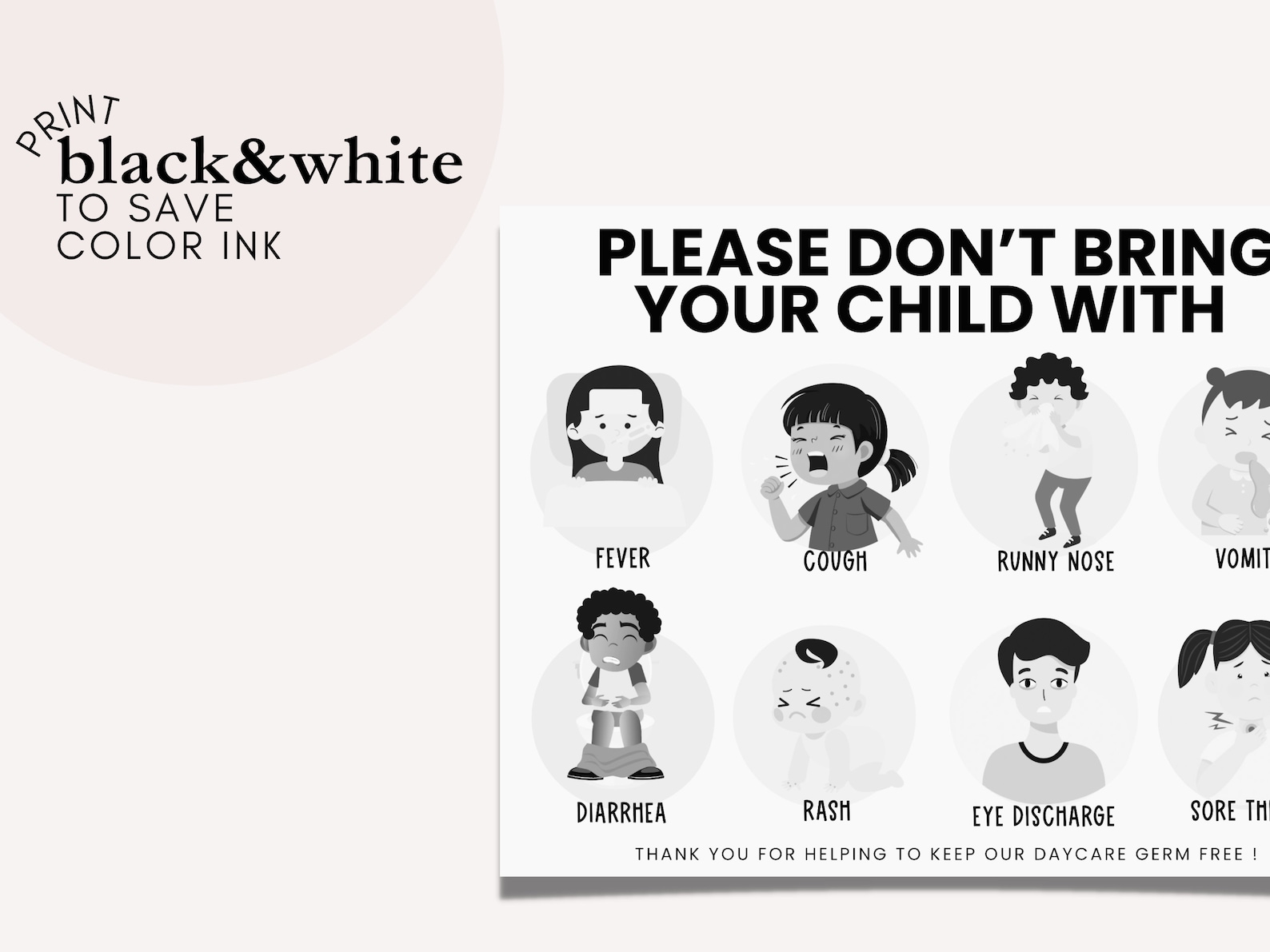 Daycare sick policy childcare sickness flyer printable daycare and