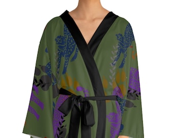 Cheetah Spirit Kimono Vestaglia Manica Lunga / Safari / Loungewear / Elasticizzato / Fantasia / Arte / Minimalista / Regalo / Relax / Mamma / Gatto / Sbadiglio / Cucciolo