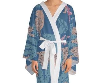Cheetah Spirit Kimono Vestaglia Manica Lunga / Safari / Loungewear / Elasticizzato / Fantasia / Arte / Minimalista / Regalo / Relax / Mamma / Gatto / Sbadiglio / Gatto