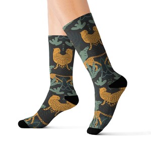 Cheetah Spirit Unisex Cotton Socks with Abstract Safari Pattern, Cute Cat Creative Animal Print, Trendy Gift Idea for Men Women Casual Wear