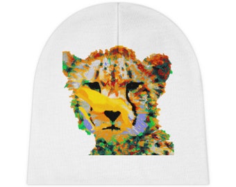 Cheetah Spirit Baby Beanie Hat, Soft Unisex Infant Cap with Big Cat Animal Print, Warm Modern Head Cover, Cute Gift for Trendy Parents & Kid