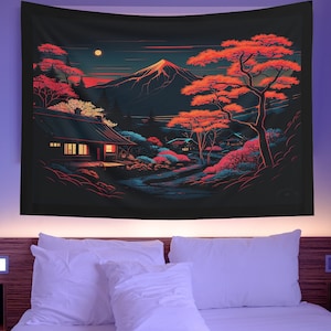 Illustrated Japanese Landscape Indoor/outdoor Wall Tapestry. Washable, Durable, High Quality Tapestry Wall Hanging, Great Gift!