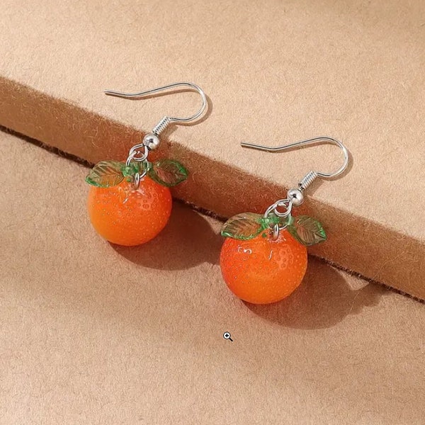 Orange or green tangerine clementine resin earrings dangle hook style