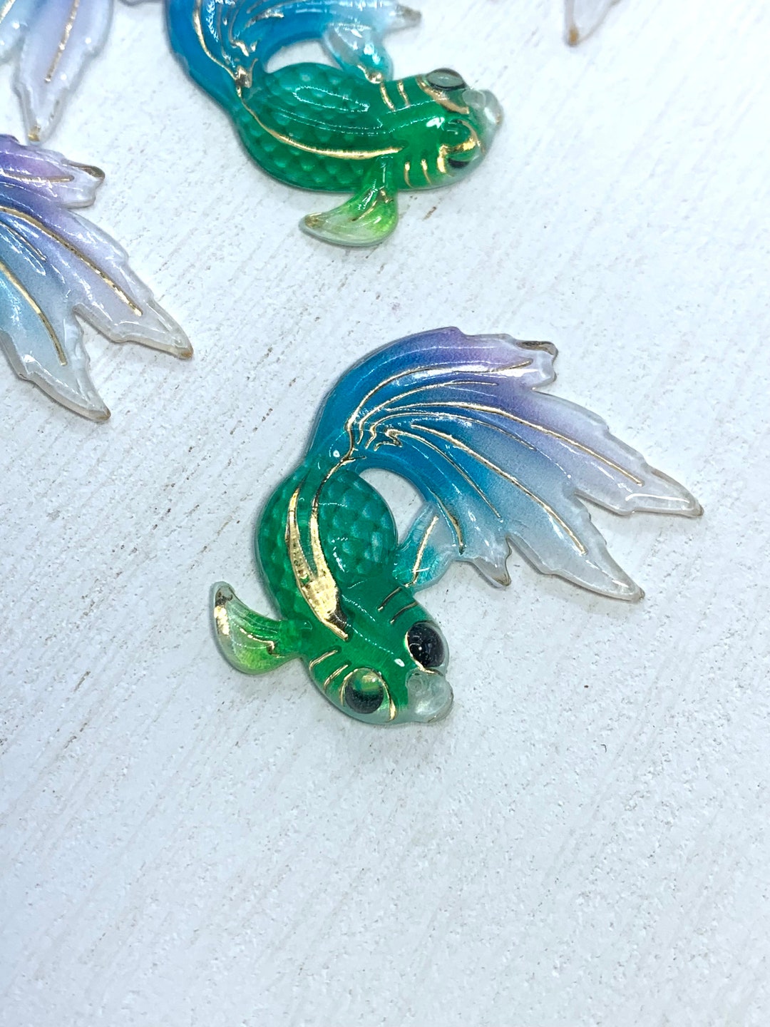 5pc Betta Fish Pendant Charm Resin Acrylic Plastic Opaque Etsy