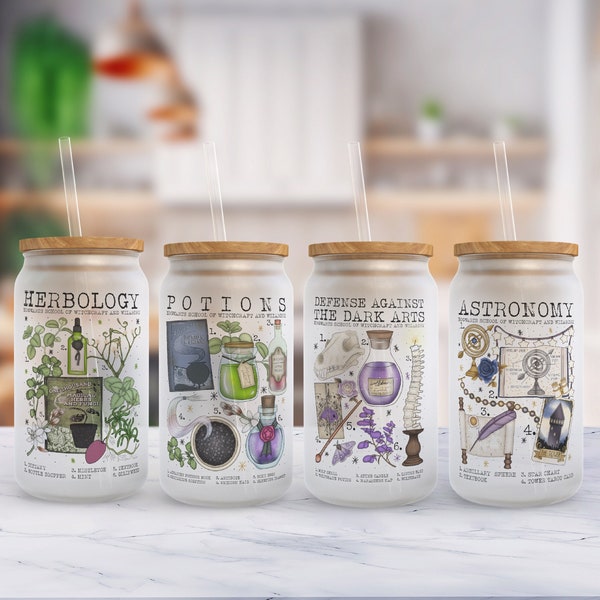 Wizard Class Glass Can Cup Iced Coffee Glass Wizard House Cup | Bookish Gifts | Wizard Glass Can Cup | Coffee Cup Coffee Lover Gift For Her