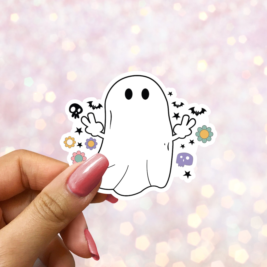Groovy Ghost Halloween Sticker | Retro Spooky Bat Sticker | Holographic ...