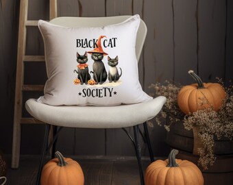 Black Cat Society Throw Pillow Halloween Pillow Cat Lover Throw Pillow Fall Throw Pillow Witchy Vibes Throw Pillow Witchy Cats Cute Fall