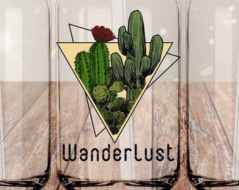 Sticker UVDTF Wanderlust pour boîte en verre | Papier protecteur UV DTF | Adhésif permanent prêt à poser | Aucune chaleur nécessaire | Imperméable