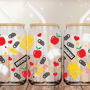 School UVDTF 16oz Cup Wrap | Cup Wrap for Glass Can | UV DTF Cup Wrap | Ready to Apply Permanent Adhesive | No Heat