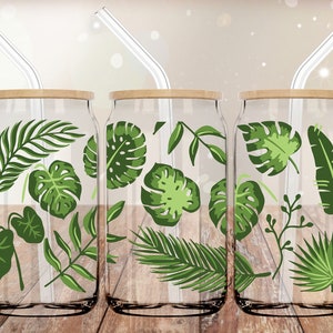Leaves UVDTF 16oz Cup Wrap | Cup Wrap for Glass Can | UV DTF Cup Wrap | Ready to Apply Permanent Adhesive | No Heat