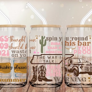 Western Country UVDTF 16oz Cup Wrap | Cup Wrap for Glass Can | UV DTF Wrap | Ready to Apply Permanent Adhesive | No Heat