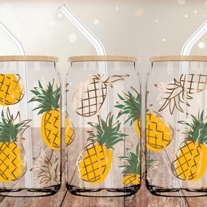 Pineapples UVDTF 16oz Cup Wrap | Cup Wrap for Glass Can | UV DTF Cup Wrap | Ready to Apply Permanent Adhesive | No Heat