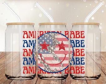 American Babe UVDTF 16oz Cup Wrap | Cup Wrap For Glass Can | UVDTF Cup Wrap | Ready to Apply Permanent Adhesive | No Heat Needed