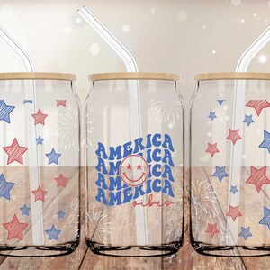 America Vibes UVDTF 16oz Cup Wrap | Cup Wrap for Glass Can | UV DTF Wrap | Ready to Apply Permanent Adhesive | No Heat Needed | Waterproof