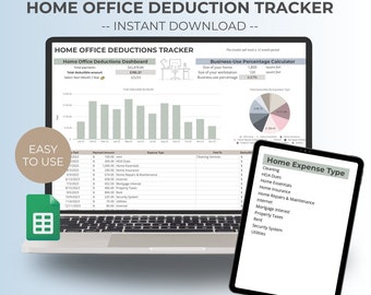 Suivi des déductions pour bureau à domicile : feuilles de calcul Google pour petites entreprises (téléchargement numérique)