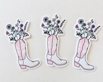 Cute Pink Cowboy Boot Sticker with Flowers