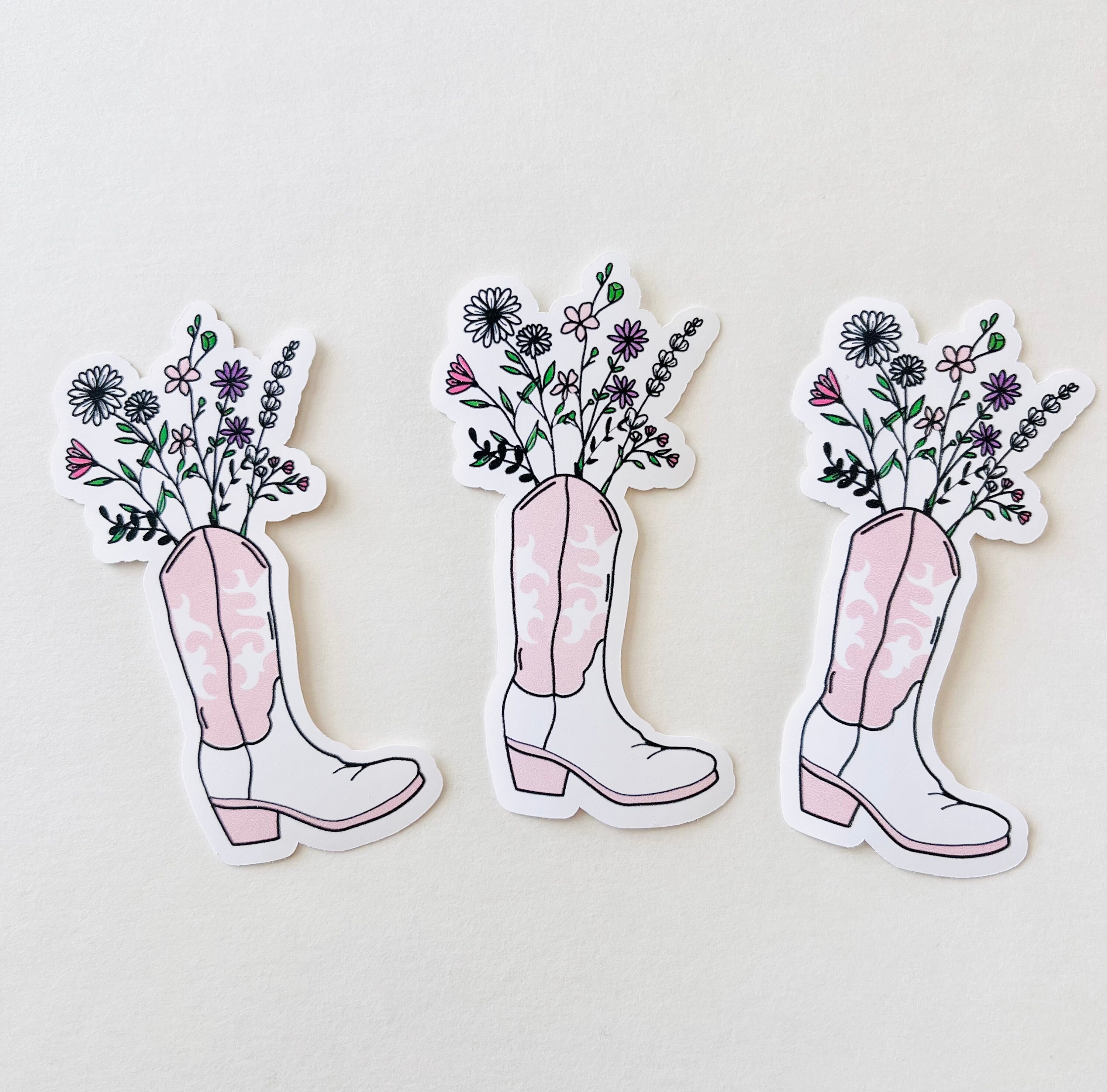 Cute Pink Cowboy Boot Sticker With Flowers - Etsy