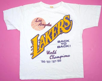 Vintage 80s Lakers Back to Back Champions Tee - NBA Basketball - Etsy