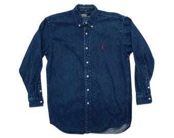 Camisa vaquera de manga larga Polo Ralph Lauren vintage para hombre, talla grande