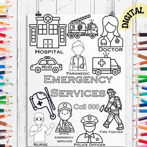 Emergency services Coloring in Activity, 000, Quiet Activity for Kids, Child Safety Activity, Local Heroes Activity, Safety Activity for Kid