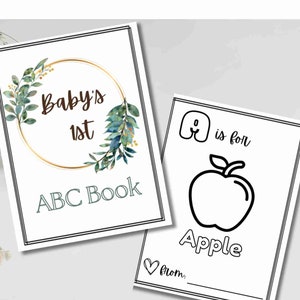 Regalo de baby shower Juegos para colorear Tema floral ABC Libro para bebés Actividades de baby shower para baby shower Diversión Idea de regalo Esperando padres Oro verde