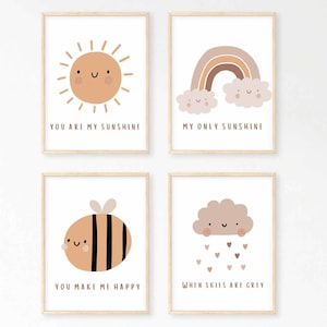 Nursery Wall Art Decor Set of 4 Prints, Printable Wall Art, You Are My Sunshine, Boho Nursery Decor, Kids Room Decor, Digital Download JPEG