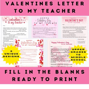 Carta para el maestro para el día de San Valentín: descarga instantánea ¡Imprime! Actividad fácil para niños sin preparación: hoja de trabajo para completar espacios en blanco para niños