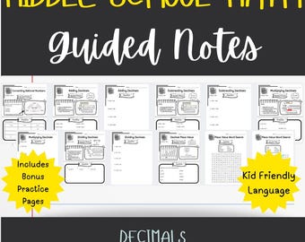 Decimal Operations Place Value Pre-Algebra Middle School Review Worksheet Math Guided Notes Lesson 7th Grade Notes Worksheet Homeschool
