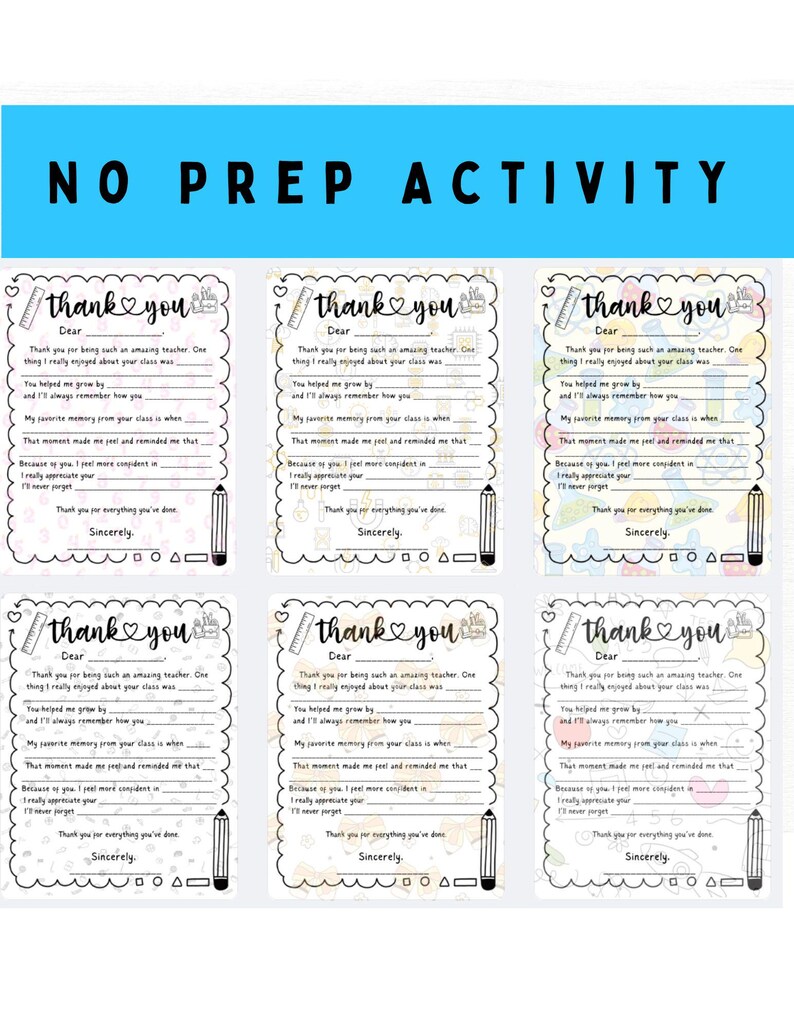 Thank You Letter to Teacher Printout: Teacher Appreciation Instant ...