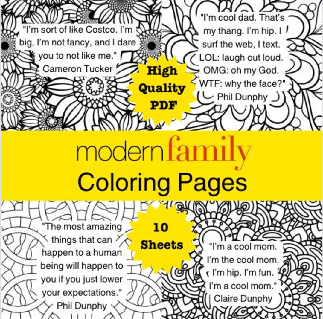 Modern Family Popular Quotes Coloring Pages for Adults Famous Perfect Gift Stress Relief Mental ...