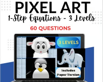 Pixel Art: Solving 1-Step Equations Google Sheets Digital Resource Math Activity - 60 Questions Total