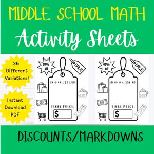 Math Discount Markdown Activity Worksheets - Middle School Math - Homeschool No Prep Sub Work Lesson Plan Finding Percent of Worksheets