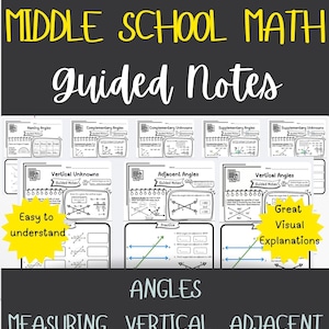 Könnte beinhalten: Ein Satz druckbarer Arbeitsblätter für Mathematikschüler der Mittelstufe. Die Arbeitsblätter behandeln Winkel, einschließlich Messen, vertikale, benachbarte, komplementäre und supplementäre Winkel. Die Arbeitsblätter enthalten übersichtliche Diagramme und leicht verständliche Erklärungen.