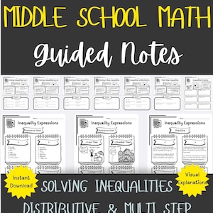 Desigualdades Pré-Álgebra Matemática do Ensino Médio Folha de Revisão Notas Guiadas Lição 6ª 7ª 8ª Série Notas Problema de Palavras Interativo para Educação Domiciliar