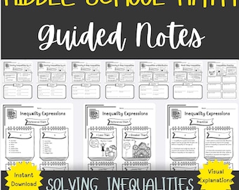 Inequalities Pre-Algebra Middle School Math Review Worksheet Guided Notes Lesson 6th 7th 8th Grade Notes Homeschool Interactive Word Problem
